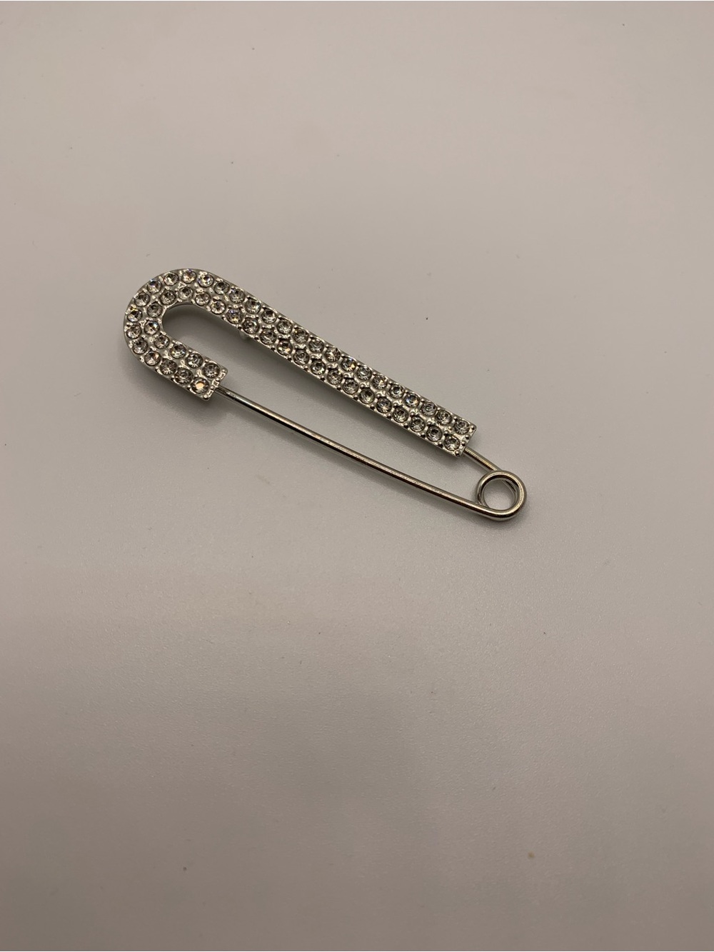 Crystal Pave Safety Pin Brooch - Silver